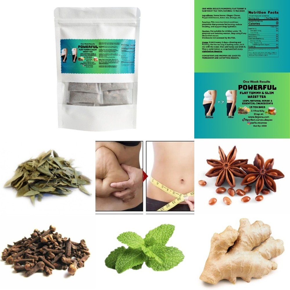 One Week Results POWERFUL FLAT TUMMY & SLIM WAIST TEA 2.19oz. 100% NATURAL HERBS