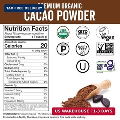 Organic Cacao Powder, Unsweetened, 1 lb (454 g) – Rich Dark Chocolate Flavor