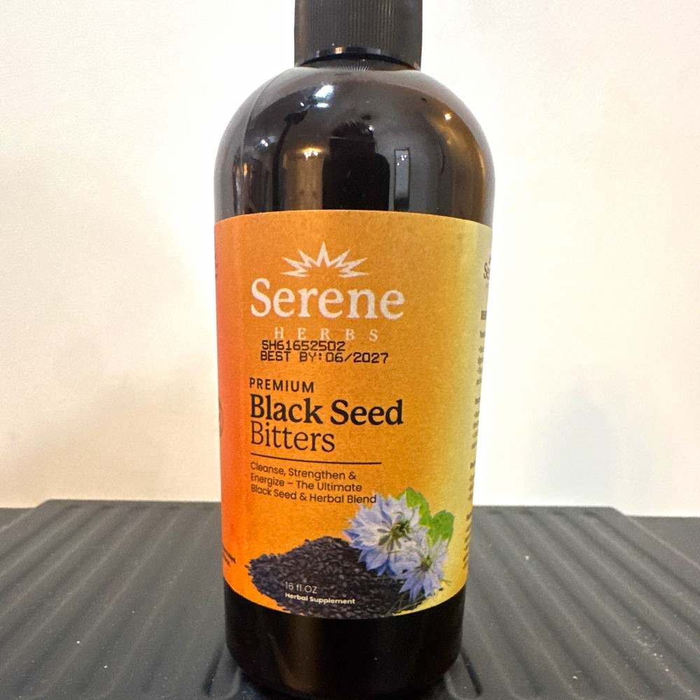 Serene Herbs Black Seed Bitters Liquid Vegan GMP Detox Energy 16 fl oz