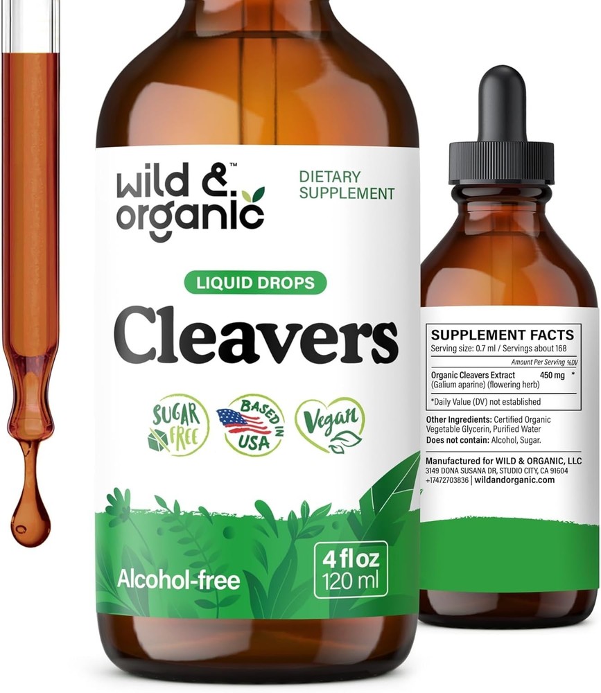 Wild & Organic Cleavers Tincture Herbal Detox Drops with Cleavers Herb
