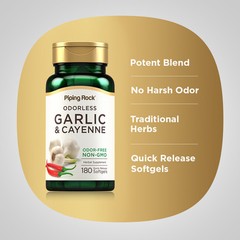 Garlic and Cayenne Supplements | 180 Softgels | Non-GMO | By Piping Rock