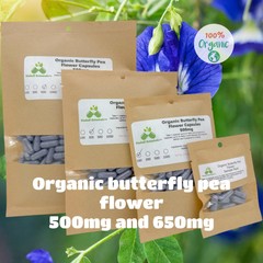 Organic Butterfly Pea Flower (Clitoria ternatea) 500mg and 650mg vegetarian