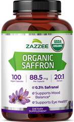 USDA Organic Saffron 20:1 Extract, 88.5 mg, 0.3% Safranal, 100 Vegan Capsules