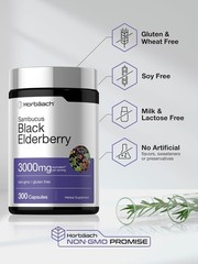 Black Elderberry Capsules 3000mg | 300 Count | Sambucus | Non-GMO | by Horbaach