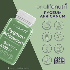 LongLifeNutri Pygeum Africanum Bark Extract Supplement, 240 ct exp 01/29