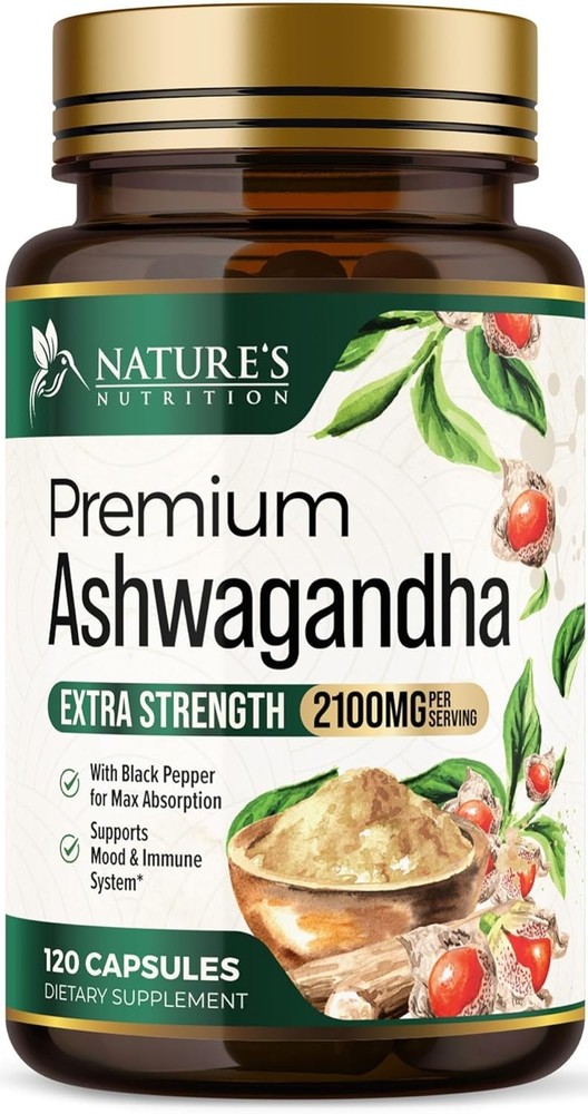 Organic Ashwagandha Capsules 2100mg Supplement w/ Black Pepper Root Powder