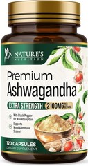 Organic Ashwagandha Capsules 2100mg Supplement w/ Black Pepper Root Powder