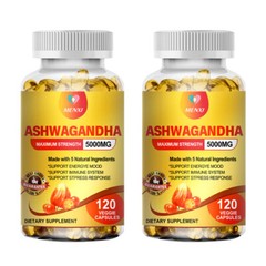 Organic Ashwagandha Capsules Supplement w/ Black Pepper Root Powder 5000mg