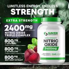 Nitric Oxide Booster Supplement – L-Arginine, L-Citrulline 2400mg – 240 Capsules