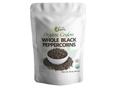 True Organic Black Peppercorns, 1 lb, Steam Sterilized, USDA & Kosher Certified,