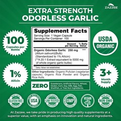 USDA Organic Odorless Garlic Extract 20:1 – 100 Capsules, Heart & Immunity