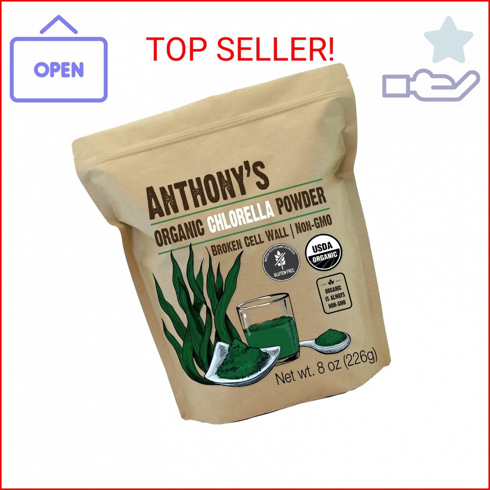 Anthony’s Organic Chlorella Powder, 8 oz, Non GMO, Gluten Free, Broken Cell Wall