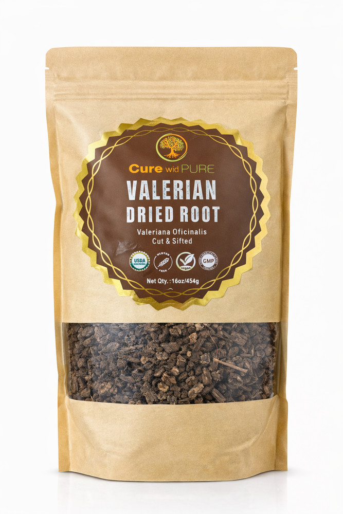 Cure with PURE Valerian Dried Root – Valeriana officinalis, Cut & Sifted, 1 lb