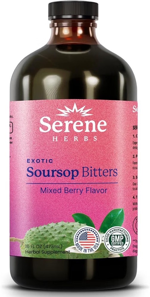Serene Herbs Soursop Bitters Liquid Mixed Berry 16 oz Black Seed Moringa NEW