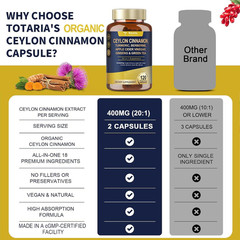 Organic Ceylon Cinnamon Capsules 18-in-1 Extract, Berberine Apple Cider Vinegar