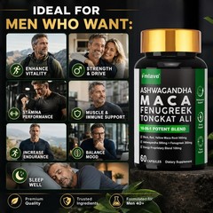 Black Maca Root Ashwagandha, Fenugreek Panax Ginseng Male Enhancing 60 Capsules