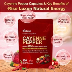 Cayenne Pepper Softgels, with Vitamin D3 K2+E and Extracts of Grape Seed, Hawtho
