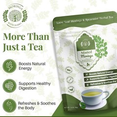 Loose Leaf Moringa+Spearmint Herbal Tea for Natural Energy+Stress Relief, 1.5 oz