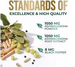 Organic Ashwagandha Capsules 2100mg Supplement w/ Black Pepper Root Powder