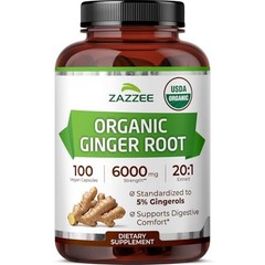 Organic Ginger Root Extract Capsules – 20:1 Potency, 5% Gingerols, 100 Count