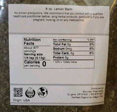 Mountain Rose Herbals Certified USDA Organic Lemon Balm 4oz (114g) NIP