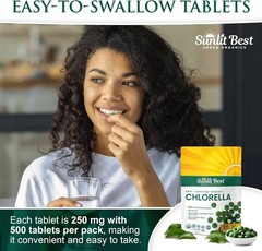 Sunlit Best USDA Organic Premium Chlorella Tablets 500 Tabs | 100% Pure Chlorell