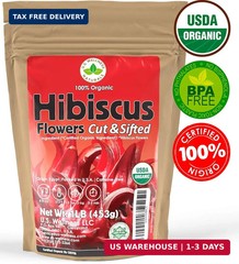 Hibiscus Tea 1LB (16Oz) 100% CERTIFIED Organic Hibiscus Flowers Herbal Tea (CUT&