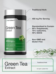 Green Tea Extract Capsules 450mg | 180 Count | Non-GMO | by Horbaach