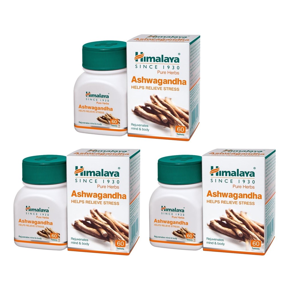 Himalaya Ashwagandha Tablets 60 Count x 3 Pack | Herbal Supplement | Free ship