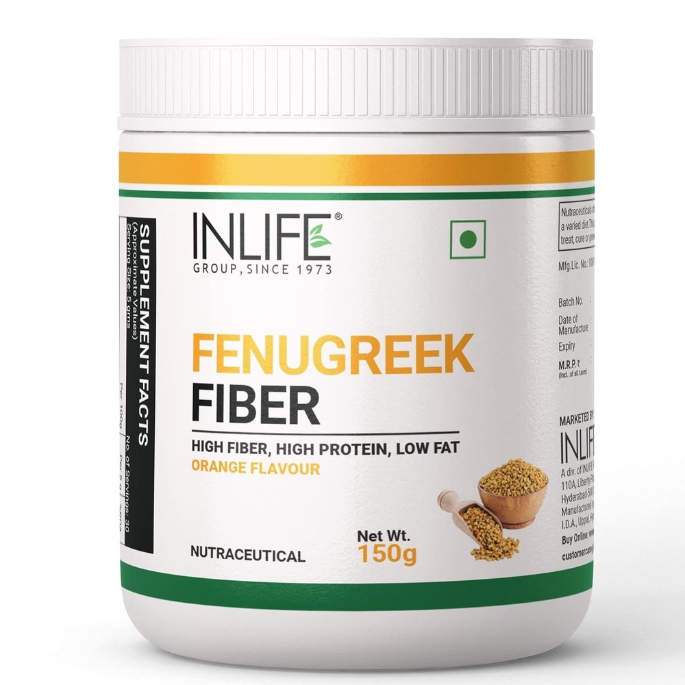 INLIFE Fenugreek Fiber Powder, Gut & Digestive Health 150g (Orange)
