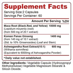 60/120Pcs Organic Maca Root + Panax Ginseng 12000mg, Peruvian Maca Extract