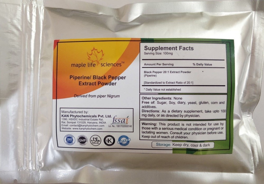 Black Pepper 20:1 Extract Powder Piperine Piper Nigrum Pure No Fillers