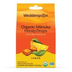 Wedderspoon Organic Manuka Honey Drops, Lemon & Bee Propolis, 20 Count |…