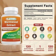 Wormwood Extract 1500 mg Equaivalent Per Serving-120 Capsules. Gluten Free, N…