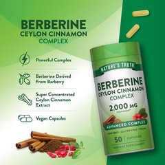 Berberine with Ceylon Cinnamon 2000mg | 50 Vegan Capsules | by Nature’s Truth