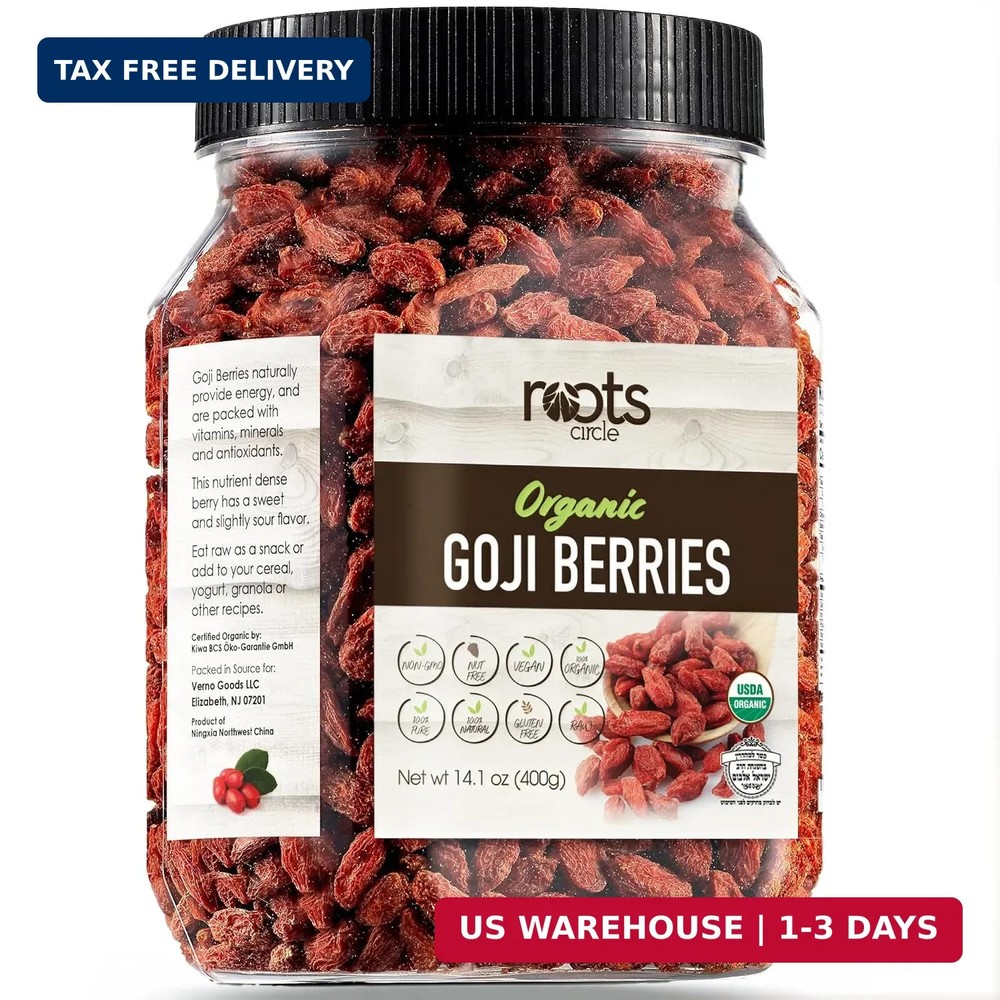 USDA Organic Dried Goji Berries 14.1oz Jar 1 Pack | Bulk Supply of