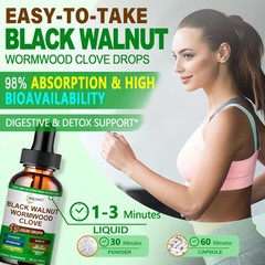 JINGYAT Organic Wormwood Black Walnut Clove Cleanse Drops 2 Fl Oz (Pack of 1)