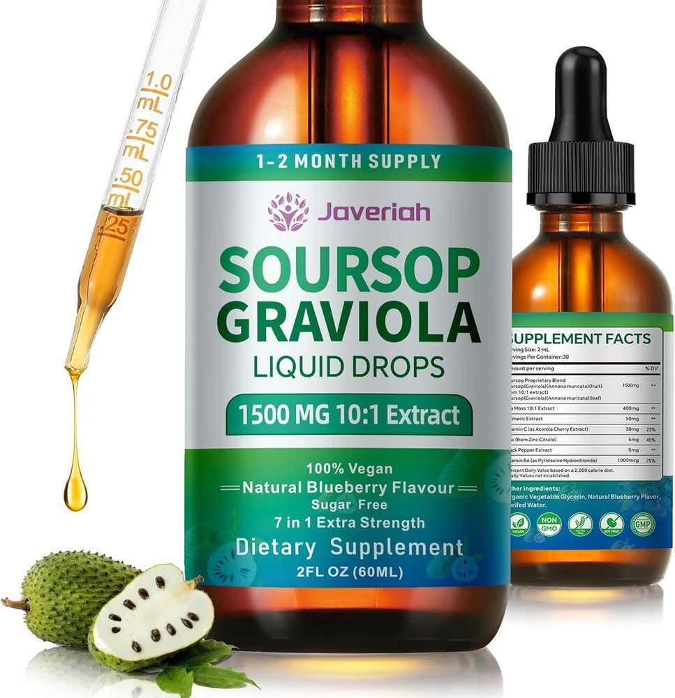 Soursop Bitters Liquid Drops Supplement with Irish Sea Moss & Turmeric for Cellu
