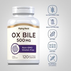Ox Bile Supplement 1000mg | 100 Capsules | Non-GMO, Gluten Free | By Piping Rock