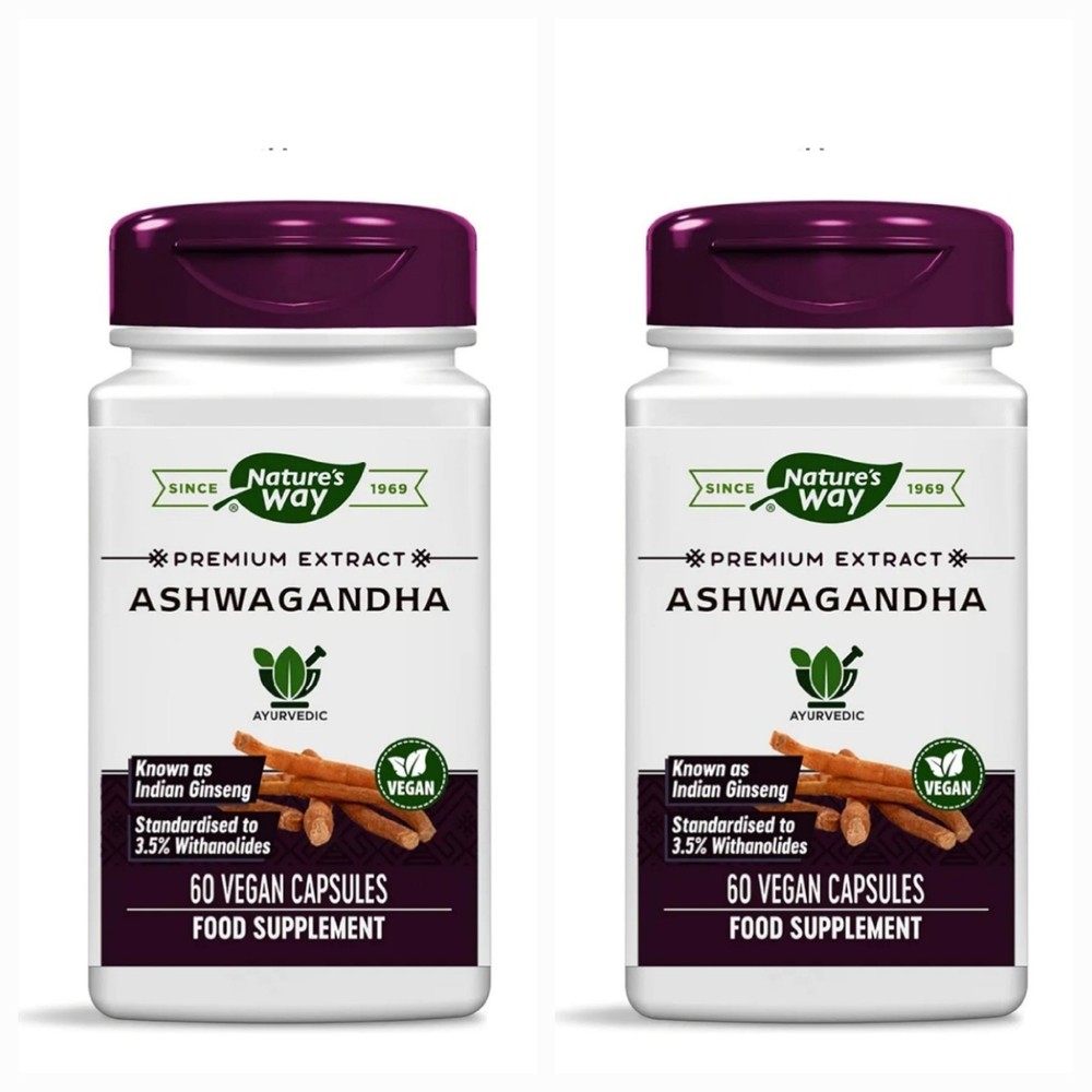 2 PACK! Nature’s Way Ashwagandha Premium Extract 60 Vegan Capsules BB 08/31/2026