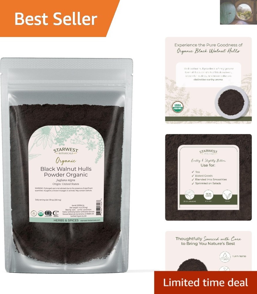 Organic Black Walnut Hull Powder – 4 oz, Nutty Flavor for Tea & Herbal Blends