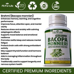 (2) MAX Strength Bacopa Monnieri Extract 1000mg Organic 120 Pills BRAIN FUNCTION