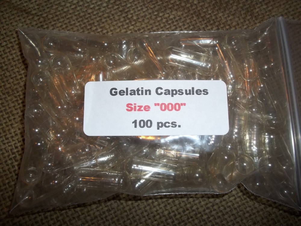 100 Kosher Gelatin Empty Capsules – Size 000