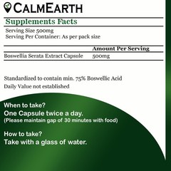 CalmEarth Boswellia Serrata Extract Capsule Shallaki 75% Boswellic Acid