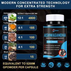 Ashwagandha, Rhodiola Rosea, Turmeric, Brain,Stress & Mood Support,Boosts Energy