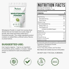 Purisure Wheatgrass Powder, 8oz, Green Superfood for Salads, Fiber and Minerals,