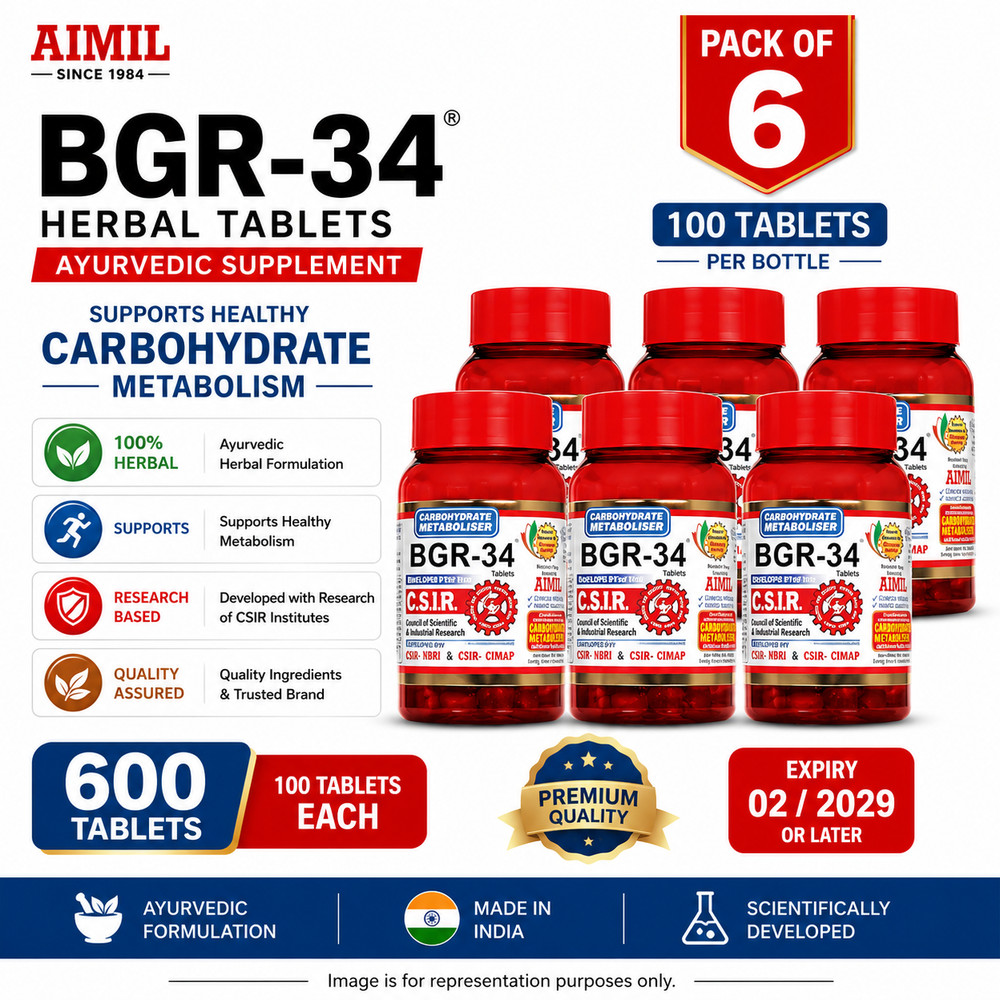 AIMIL BGR-34 Herbal Tablets 100 Count x 6 Ayurvedic Supplement Metabolism 2029