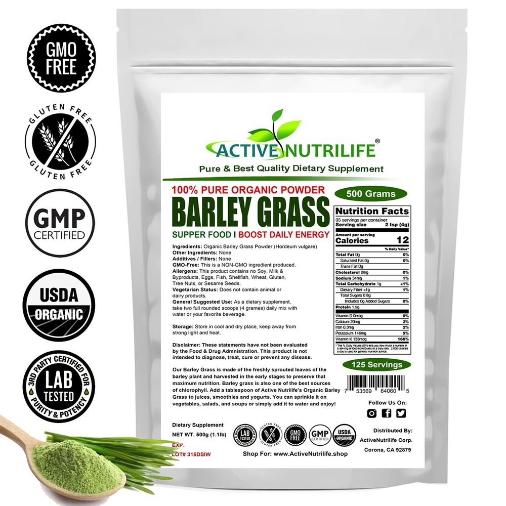 Barley Grass Powder Organic, USDA Certified, Green Vegan Superfood 17.6 OZ