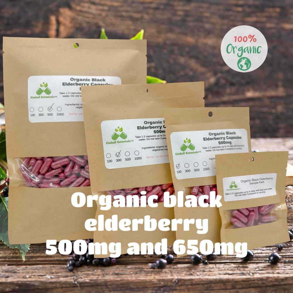 USDA Certified Organic Elderberry (Sambucus nigra) 500mg or 650mg vegetarian or