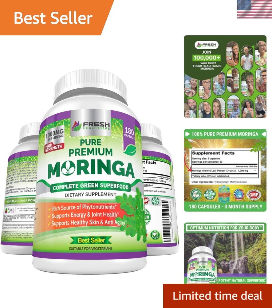 High-Potency Moringa Capsules – 1000mg per Serving, Gluten-Free Health Booster